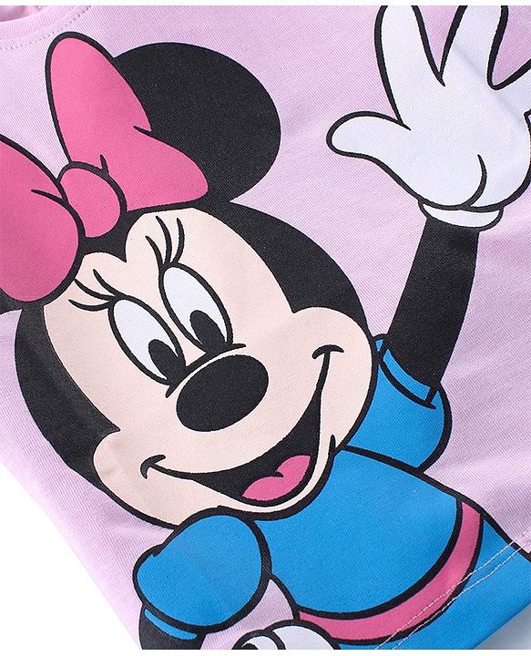 Babyhug Disney Cotton Knit  Drop Shoulder Half Sleeves T- Shirt with Front & Back Minnie Mouse Graphics - Lavender