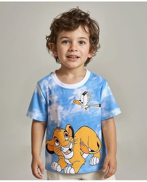 Babyhug Disney Cotton Knit Tie and Dye Half Sleeves T-Shirt With Lion King Graphics - Light Blue