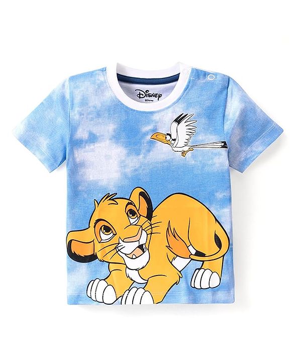Babyhug Disney Cotton Knit Tie and Dye Half Sleeves T-Shirt With Lion King Graphics - Light Blue
