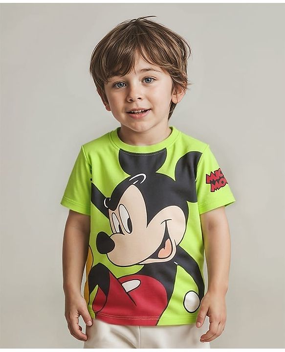 Babyhug Disney Cotton Knit  Half Sleeves T-Shirt With Mickey Mouse Graphics - Green