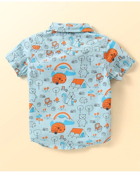 Babyhug Cotton Woven Printed Half Sleeves  Shirt With T-Shirt - Multicolour