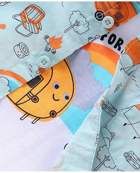 Babyhug Cotton Woven Printed Half Sleeves  Shirt With T-Shirt - Multicolour