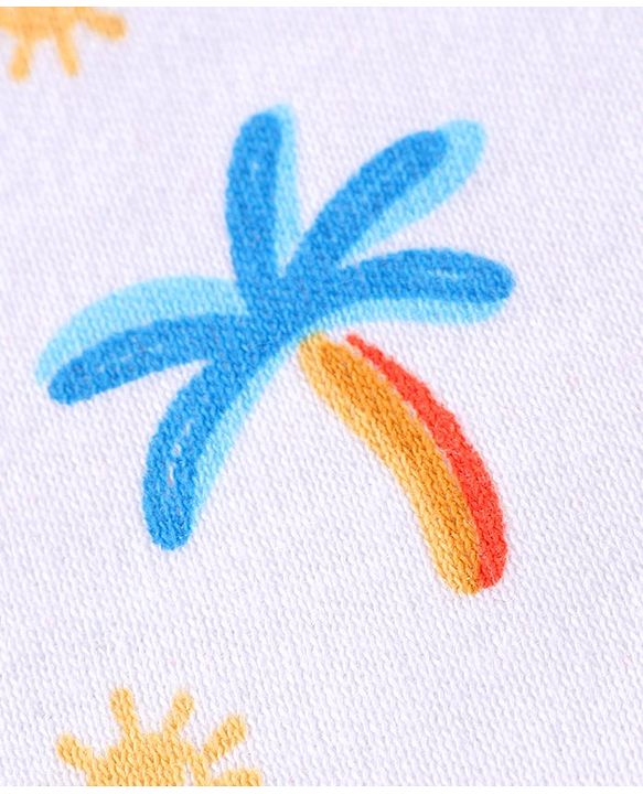 Babyhug 100% Cotton Cap Mittens & Booties Tropical Print White - Diameter 10 cm