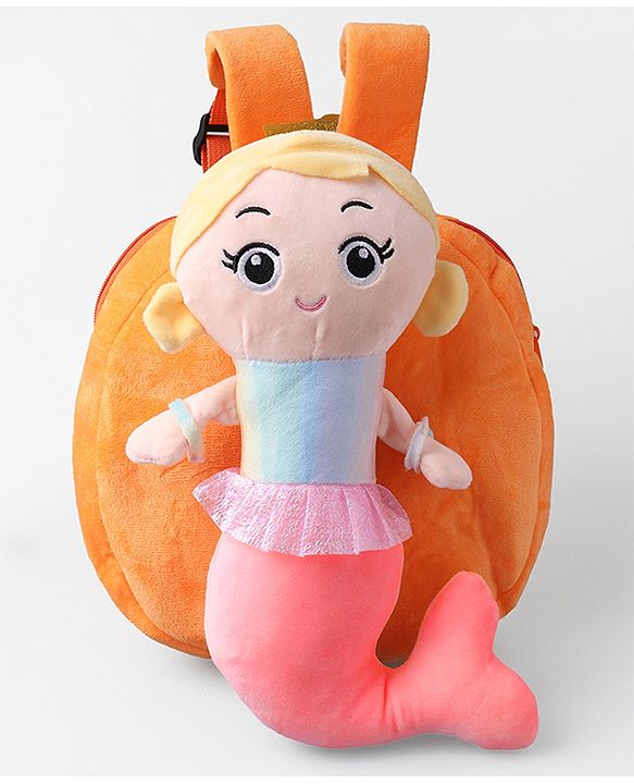 Babyhug Fashion Backpacks Mermaid Applique - Orange