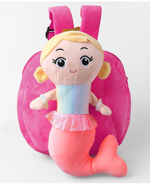 Babyhug Fashion Backpacks Mermaid Applique - Dark Pink