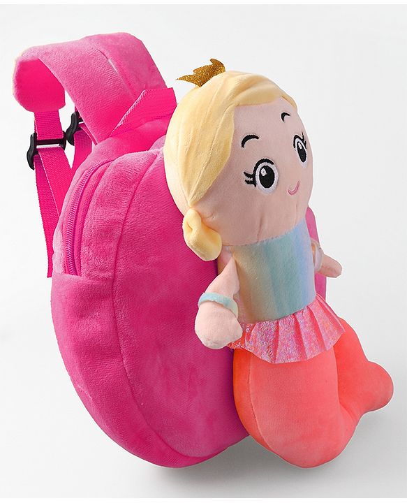 Babyhug Fashion Backpacks Mermaid Applique - Dark Pink