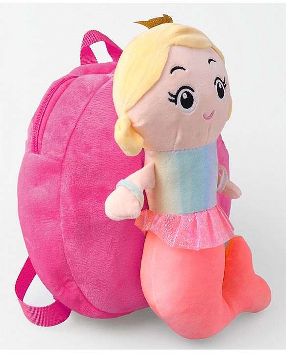 Babyhug Fashion Backpacks Mermaid Applique - Dark Pink