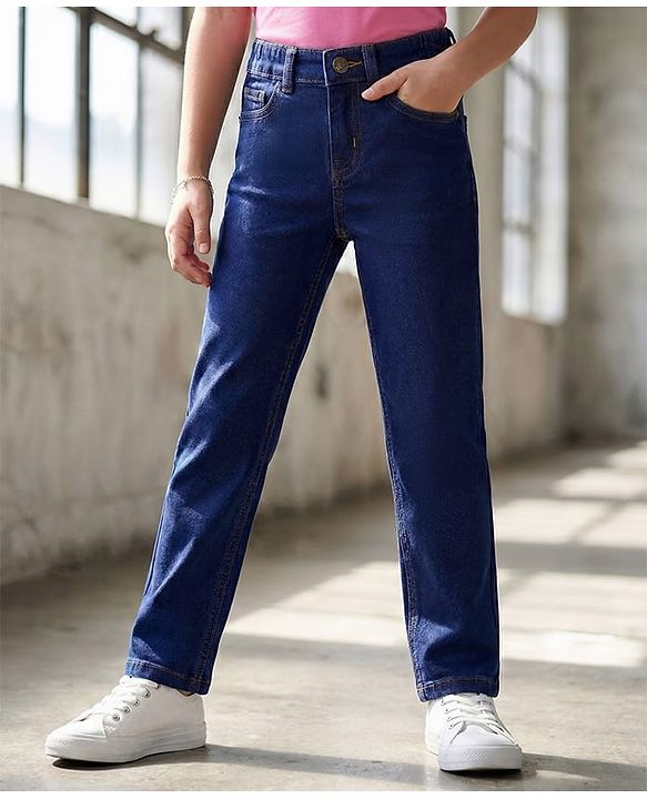 Pine Kids Denim Woven Full Length Washed Jeans  -Navy