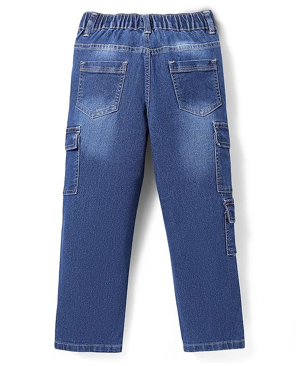 Pine Kids Full Length Washed Denim Jeans with Cargo Pocket - Blue