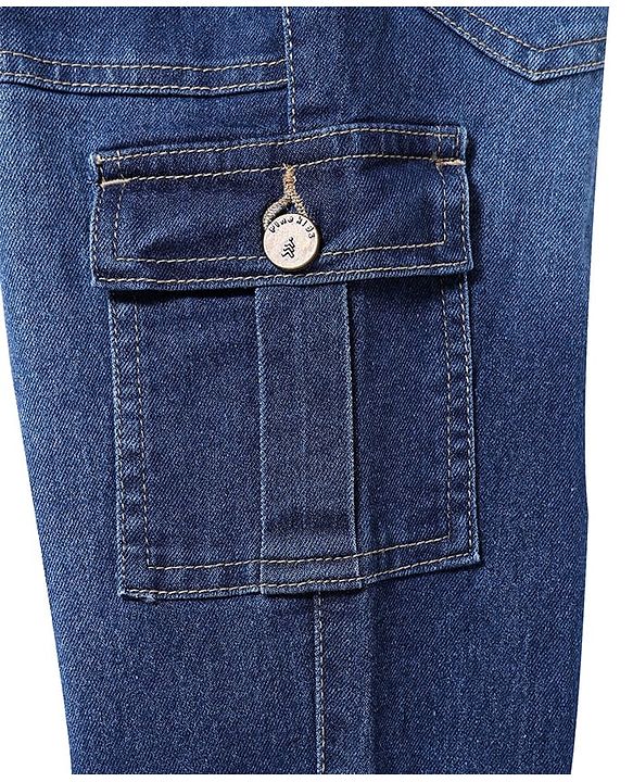 Pine Kids Full Length Washed Denim Jeans with Cargo Pocket - Blue