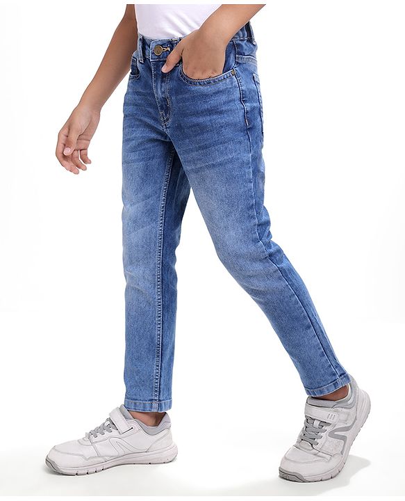 Pine Kids Woven Full Length Washed Denim Jeans - Blue