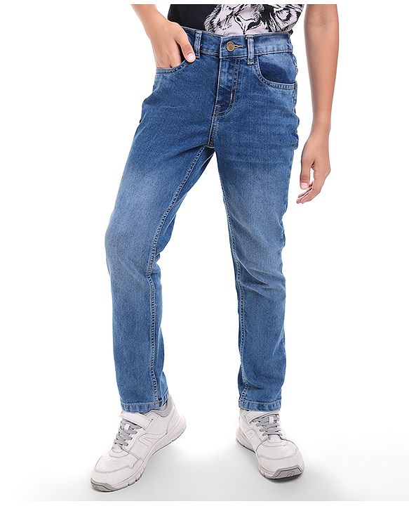 Pine Kids Woven Full Length Washed Denim Jeans - Blue