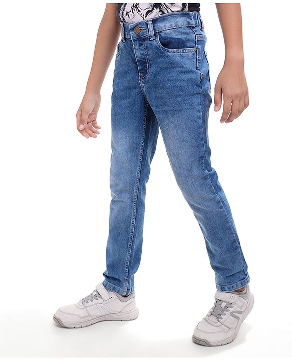 Pine Kids Woven Full Length Washed Denim Jeans - Blue