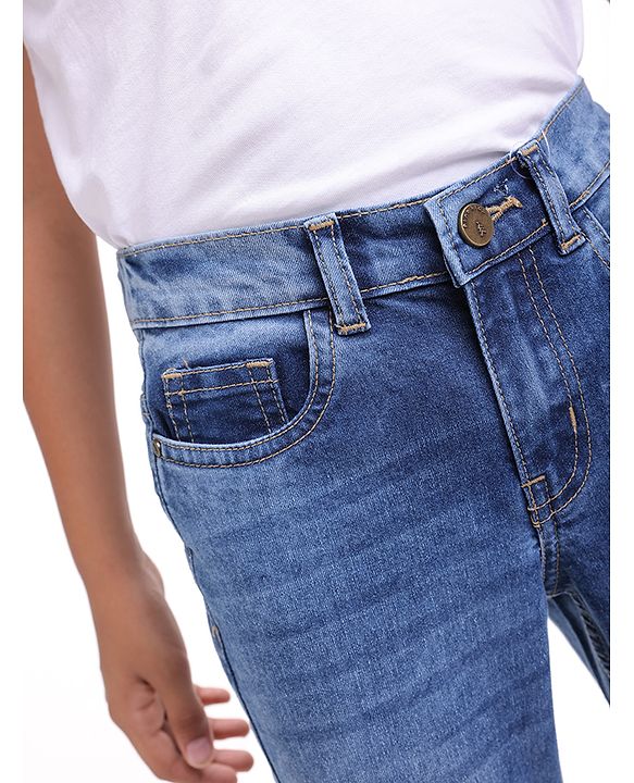 Pine Kids Woven Full Length Washed Denim Jeans - Blue