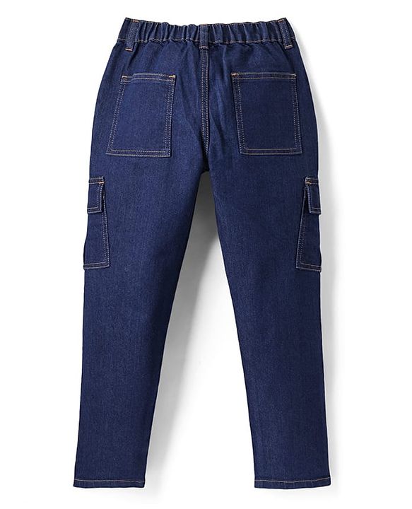 Pine Kids Full Length Washed Denim Jeans with Cargo Pocket - Navy Blue