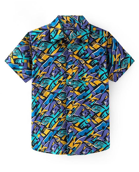 Pine Kids Viscose Woven Half Sleeves Shirt ABSRACT Print - Multicolor