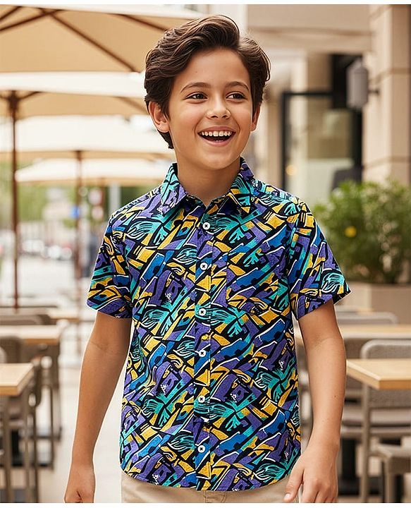 Pine Kids Viscose Woven Half Sleeves Shirt ABSRACT Print - Multicolor