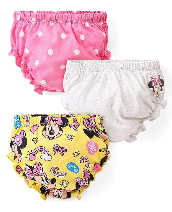 Babyhug Disney Interlock Knit Panties with Minnie Mouse Graphics Pack of 3 - Pink Yellow & White