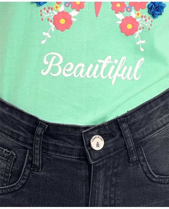 Pine Kids Cotton Rich Full Length Stretchable Denim with Adjustable waist band - Black