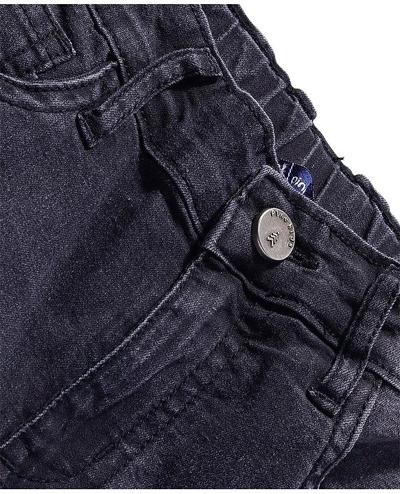 Pine Kids Cotton Rich Full Length Stretchable Denim with Adjustable waist band - Black