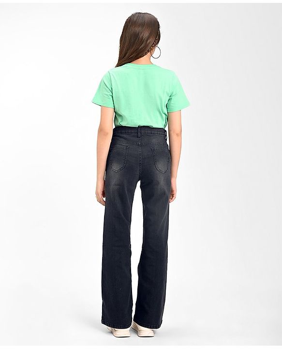 Pine Kids Cotton Rich Full Length Stretchable Denim with Adjustable waist band - Black