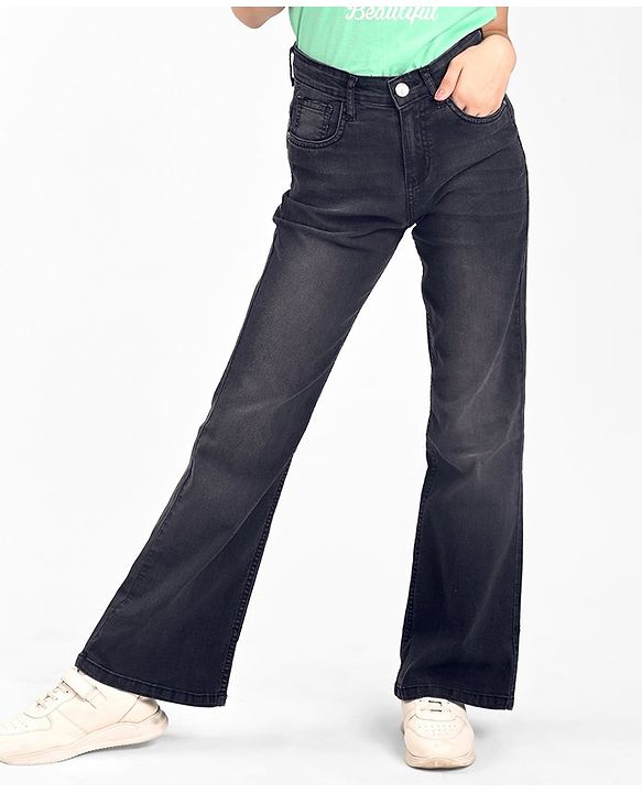 Pine Kids Cotton Rich Full Length Stretchable Denim with Adjustable waist band - Black
