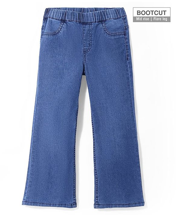 Pine Kids Cotton Rich Stretchable Full Length Bootcut Denim Jegging with Adjustable Waist Band - BLUE