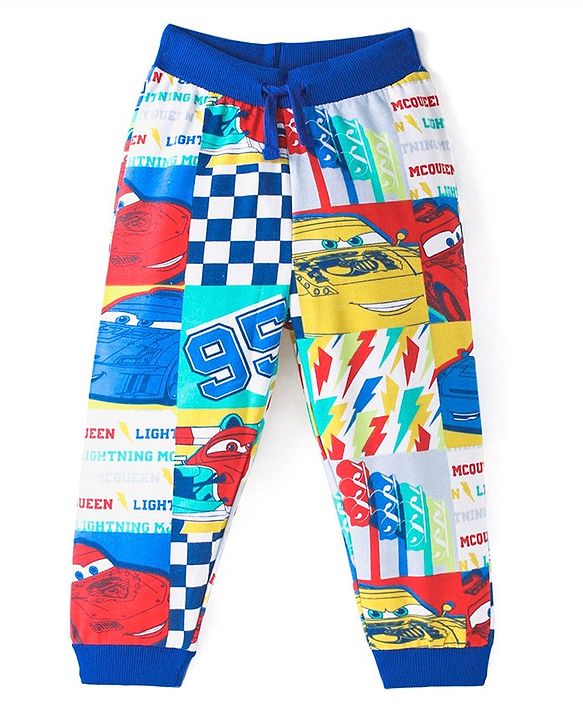 Babyhug Disney Cotton  Knit Full Length Lounge Pant Car Print - Blue