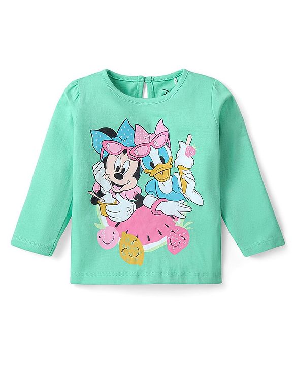 Babyhug Disney Cotton Knit Full Sleeves Night Suit With Minnie Mouse Print - Green