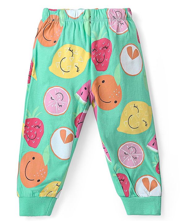 Babyhug Disney Cotton Knit Full Sleeves Night Suit With Minnie Mouse Print - Green