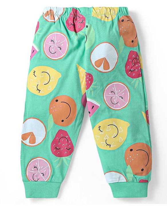 Babyhug Disney Cotton Knit Full Sleeves Night Suit With Minnie Mouse Print - Green