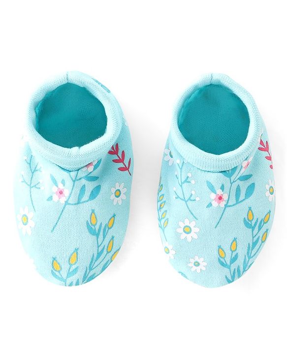 Babyhug Mittens and Booties Floral Print - Blue