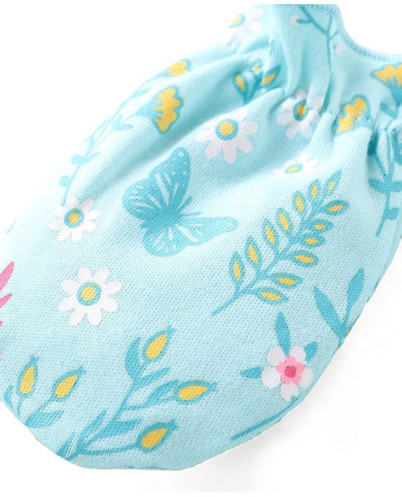 Babyhug Mittens and Booties Floral Print - Blue