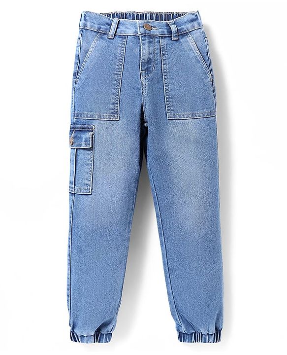 Pine Kids Full Length Washed Denim Jeans with Cargo Pocket - Light Blue