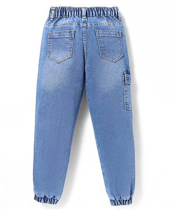Pine Kids Full Length Washed Denim Jeans with Cargo Pocket - Light Blue