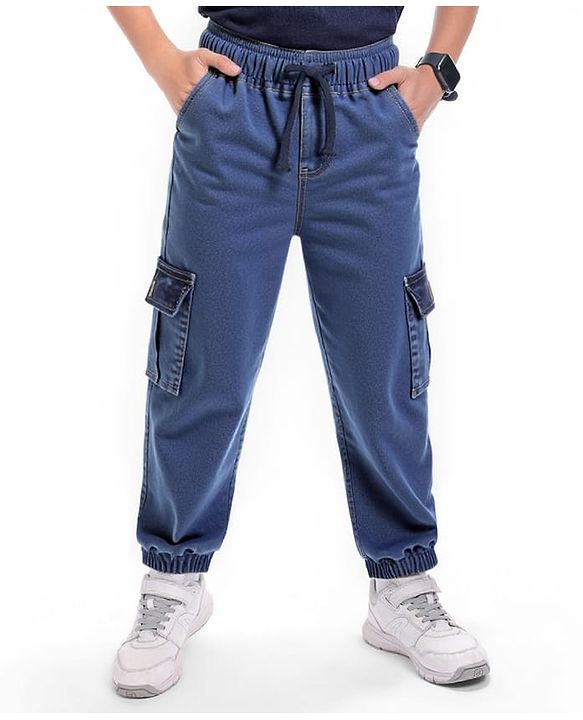 Pine Kids Denim Woven Full Length Washed Jogger Fit Jeans - Blue