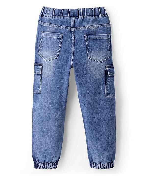 Pine Kids Ankle Length Washed Denim Jeans with Cargo Pocket - Blue