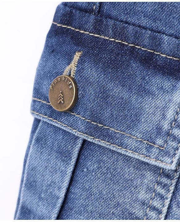 Pine Kids Ankle Length Washed Denim Jeans with Cargo Pocket - Blue
