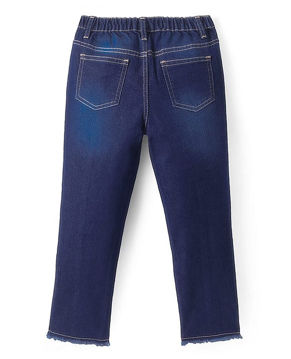 Pine Kids Denim Woven Ankle Length Washed Jeans With Star Print -Navy