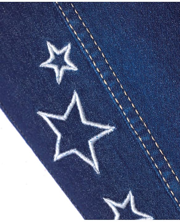 Pine Kids Denim Woven Ankle Length Washed Jeans With Star Print -Navy