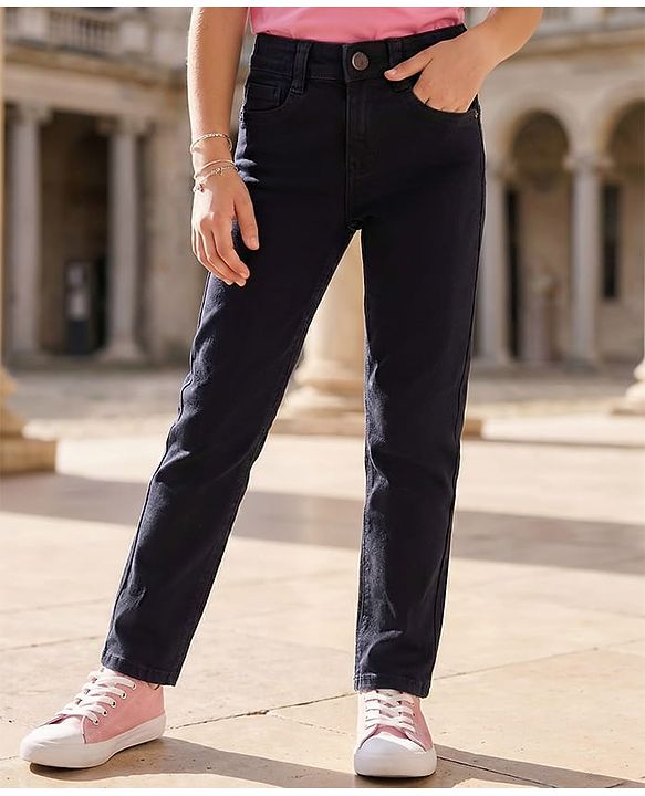 Pine Kids Woven Ankle Length Solid Denim Jeans - Black