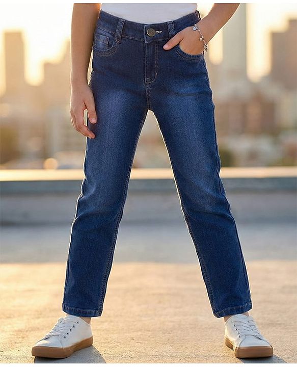 Pine Kids Denim Woven Full Length Solid Color Jeans - Navy Blue