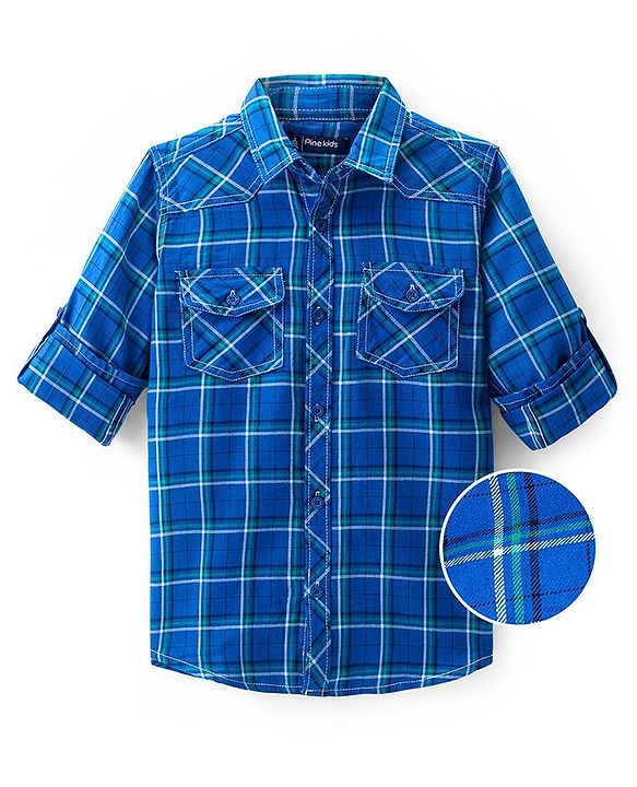 Pine Kids Cotton Full Sleeves Checks Shirts - Blue