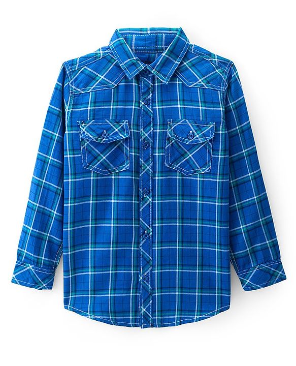 Pine Kids Cotton Full Sleeves Checks Shirts - Blue