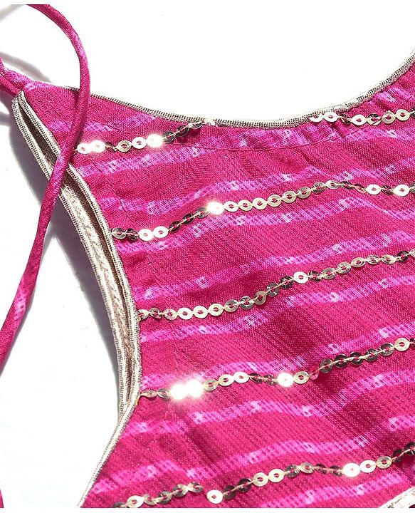 Babyhug Woven Singet Sleeves Kotta Printed & Sequins Detailing Ethnic Dress - Fuchsia