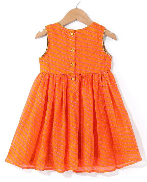 Babyhug Sleeveless Kotta Printed Ethnic Dress Floral Embroidery - Orange