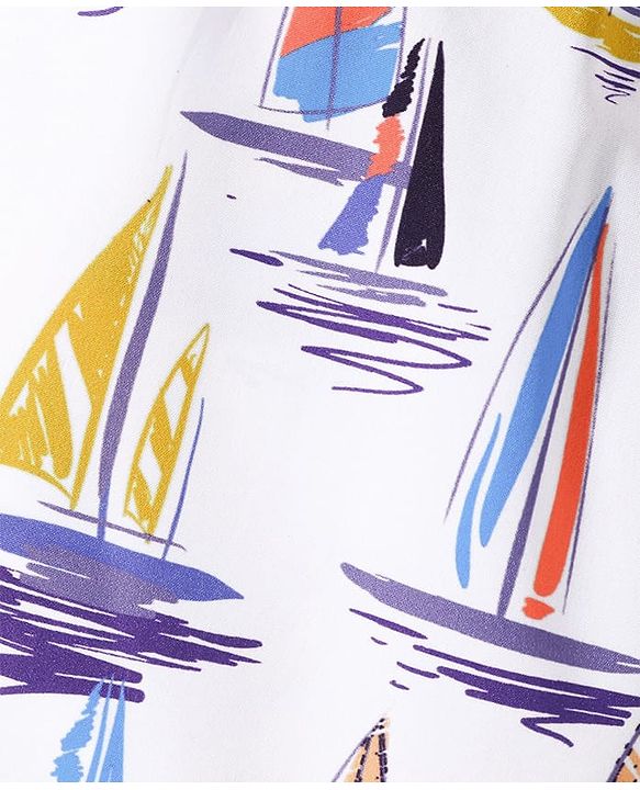Pine Kids Mid Thigh Swimming Board Shorts with Boat Print - Multicolour