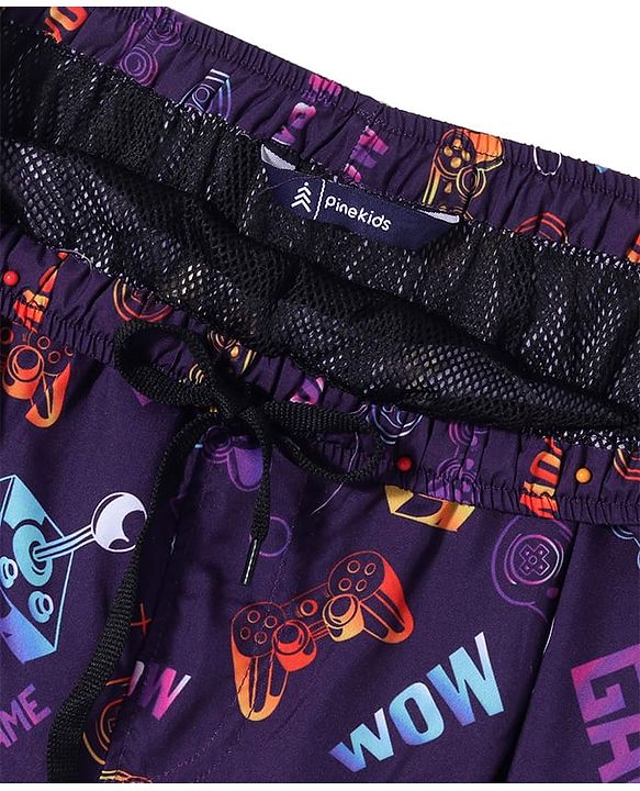 Pine Kids Mid Thigh Swimming Board Shorts Games Print - Multicolour