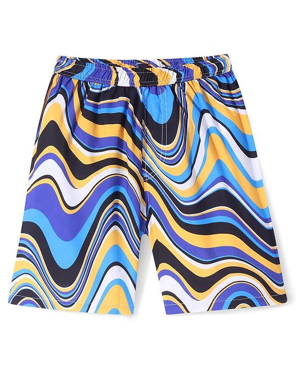 Pine Kids Mid Thigh Swimming Board Shorts Marble Print - Multicolour