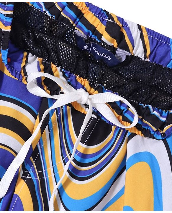 Pine Kids Mid Thigh Swimming Board Shorts Marble Print - Multicolour